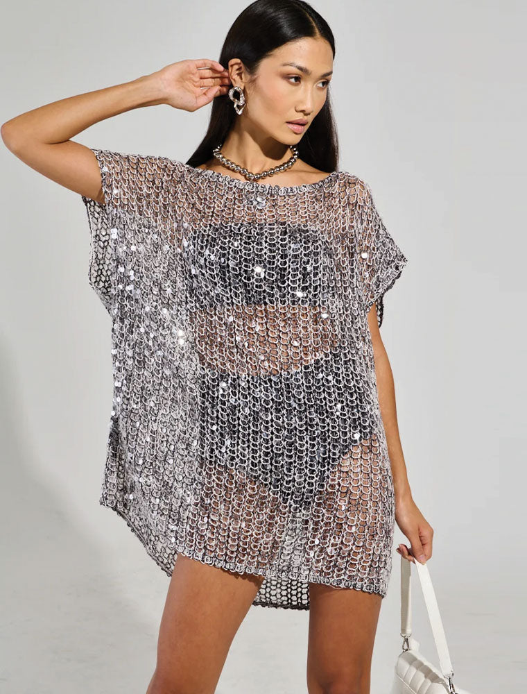 Sheer Overlay Top / Dress, Grey