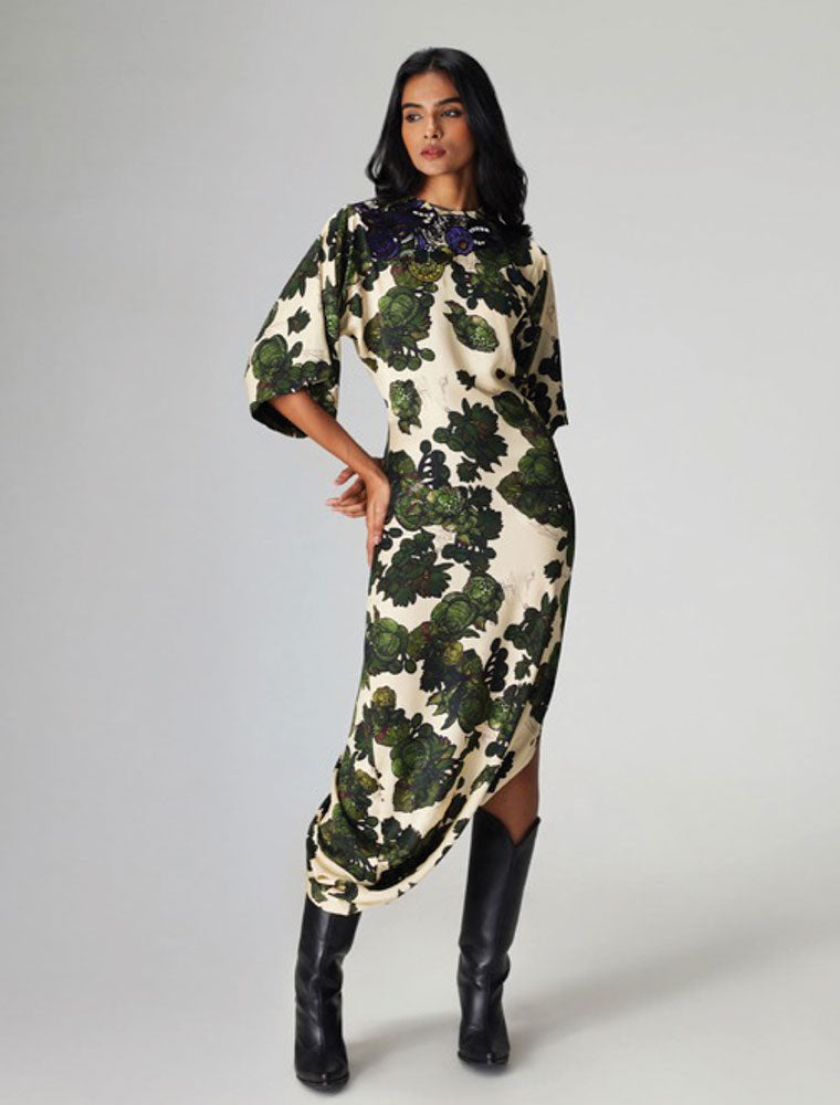 Short Sleeve Asymmetrical Zadie Dress, Green