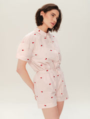 Short Sleeve Strawberry Pajama Set with Shorts, Pink