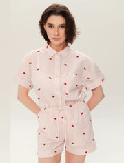 Short Sleeve Strawberry Pajama Set with Shorts, Pink