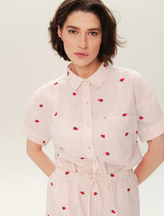 Short Sleeve Strawberry Pajama Set with Shorts, Pink