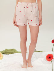 Short Sleeve Strawberry Pajama Set with Shorts, Pink