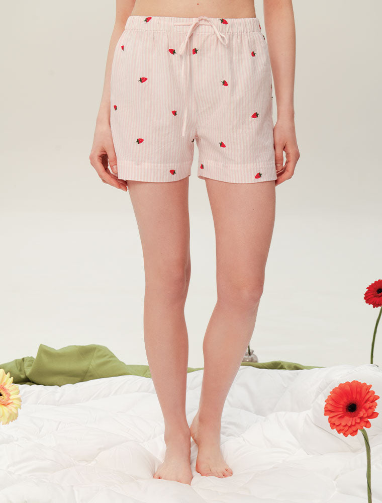 Short Sleeve Strawberry Pajama Set with Shorts, Pink