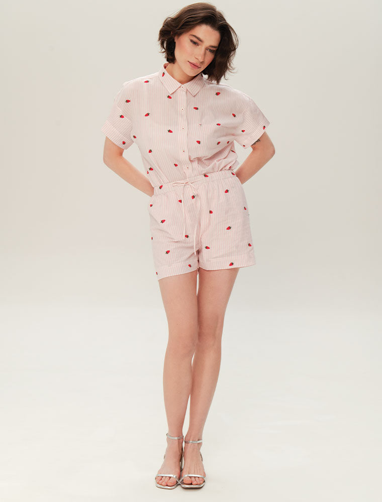 Short Sleeve Strawberry Pajama Set with Shorts, Pink