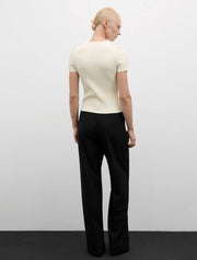 Short Sleeve Top with Gold Buttons, Cream