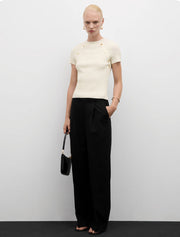 Short Sleeve Top with Gold Buttons, Cream