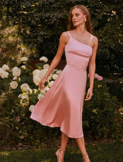 Asymmetrical One-Shoulder Midi Dress, Peach