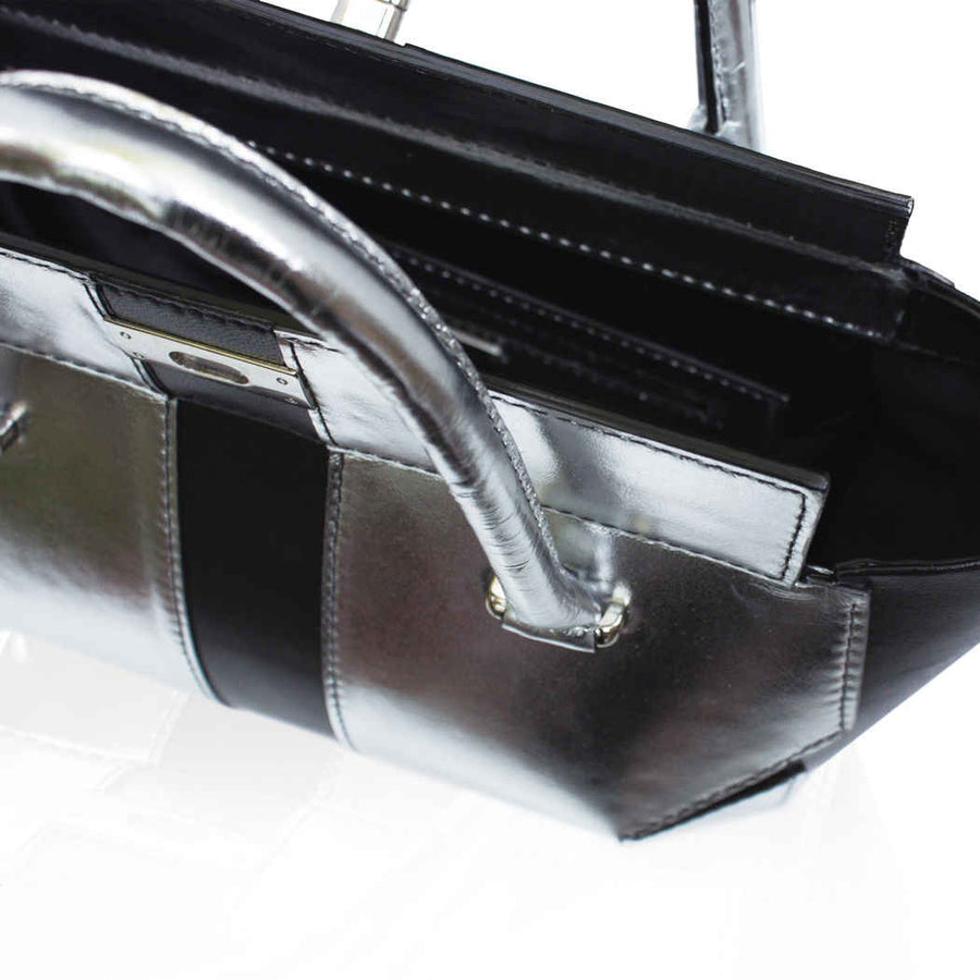 Metallic Marquis Tote, Black / Silver