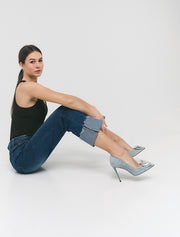 Silver Rose Suede Heels, Dusty Blue