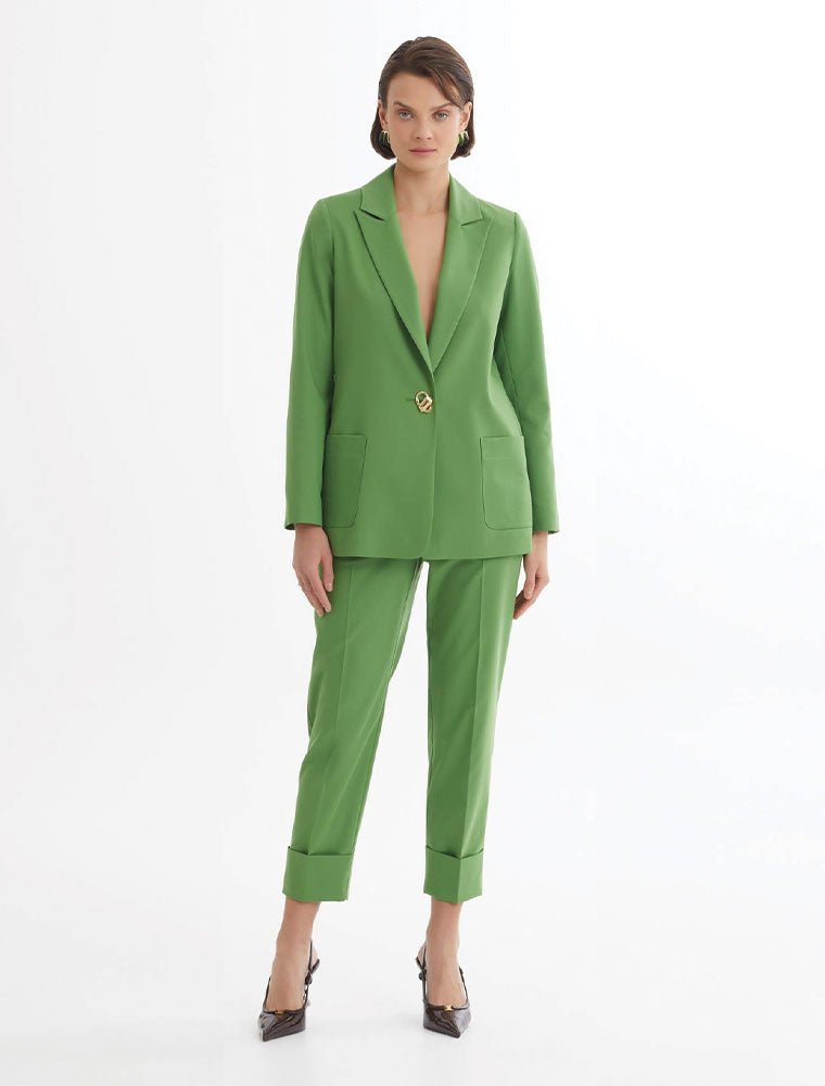 Single-Button Blazer Suit, Green