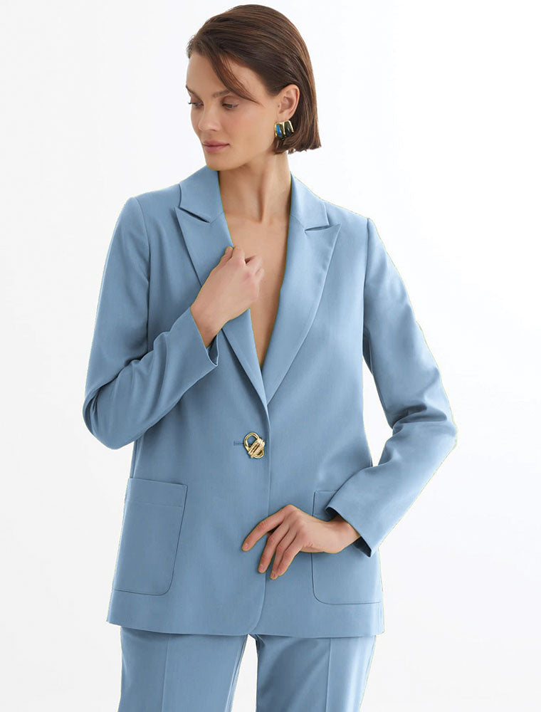 Single-Button Blazer Suit, Light Blue