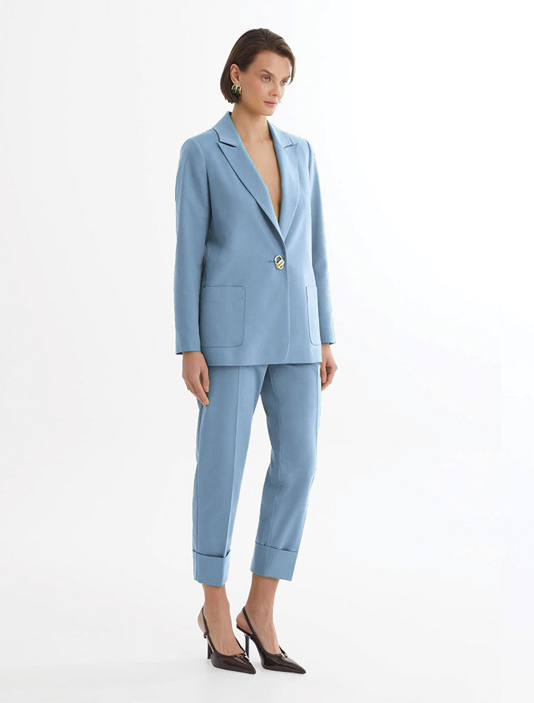 Single-Button Blazer Suit, Light Blue
