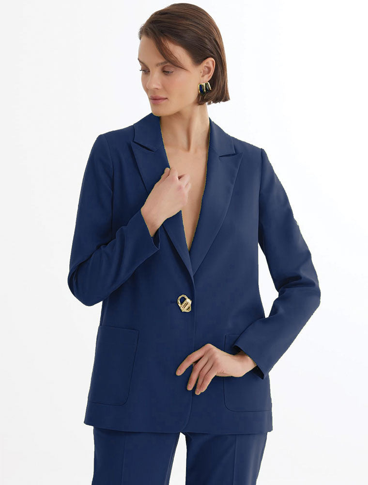 Single-Button Blazer Suit, Navy
