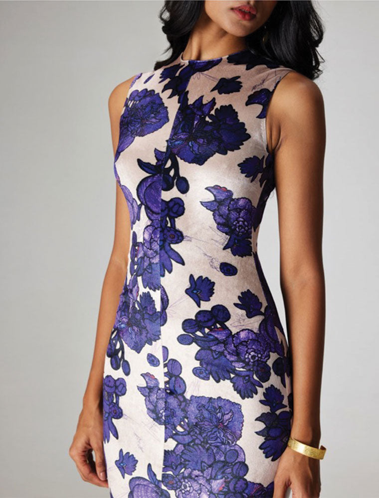 Sleeveless Floral Print Midi Dress, Purple