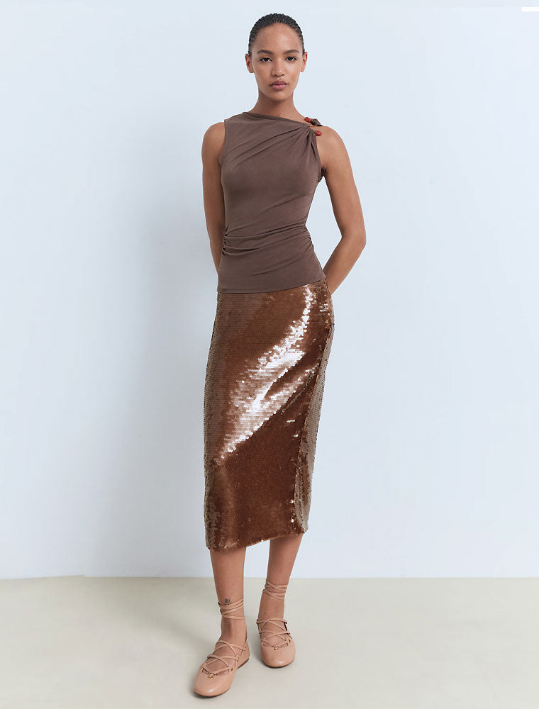 Sleeveless Top with Jewel Detail, Smoky Taupe