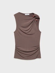 Sleeveless Top with Jewel Detail, Smoky Taupe