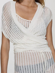 Sleevless Linen Cover-Up with Ties, White