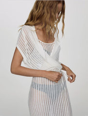 Sleevless Linen Cover-Up with Ties, White
