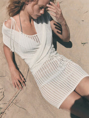 Sleevless Linen Cover-Up with Ties, White