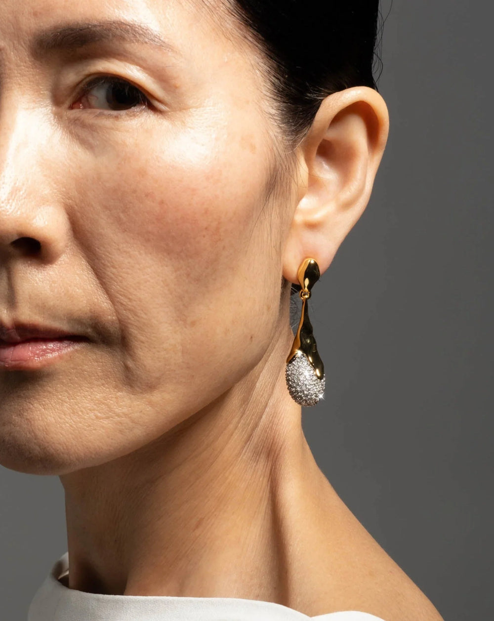 Solanales Crystal Teardrop Earrings, 14K Gold over Brass