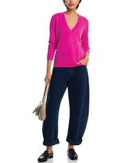 Solid Color V-Neck Cashmere Sweater, Fuchsia