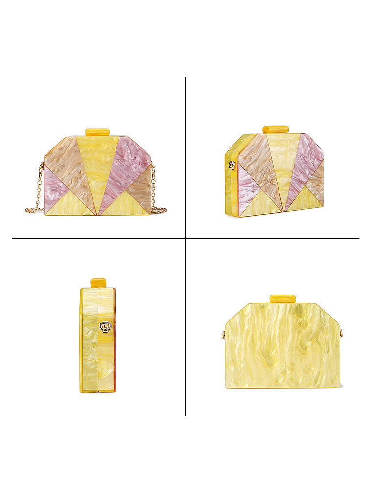 Geometrical Acrylic Clutch Bag, Multicolor Yellow / Pink