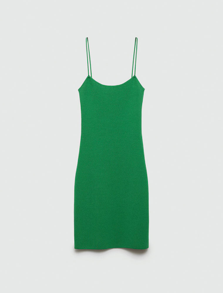 Spagetti Strap Knitted Mini Dress, Green