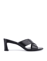 Square Toe Criss-Cross Mules, Black