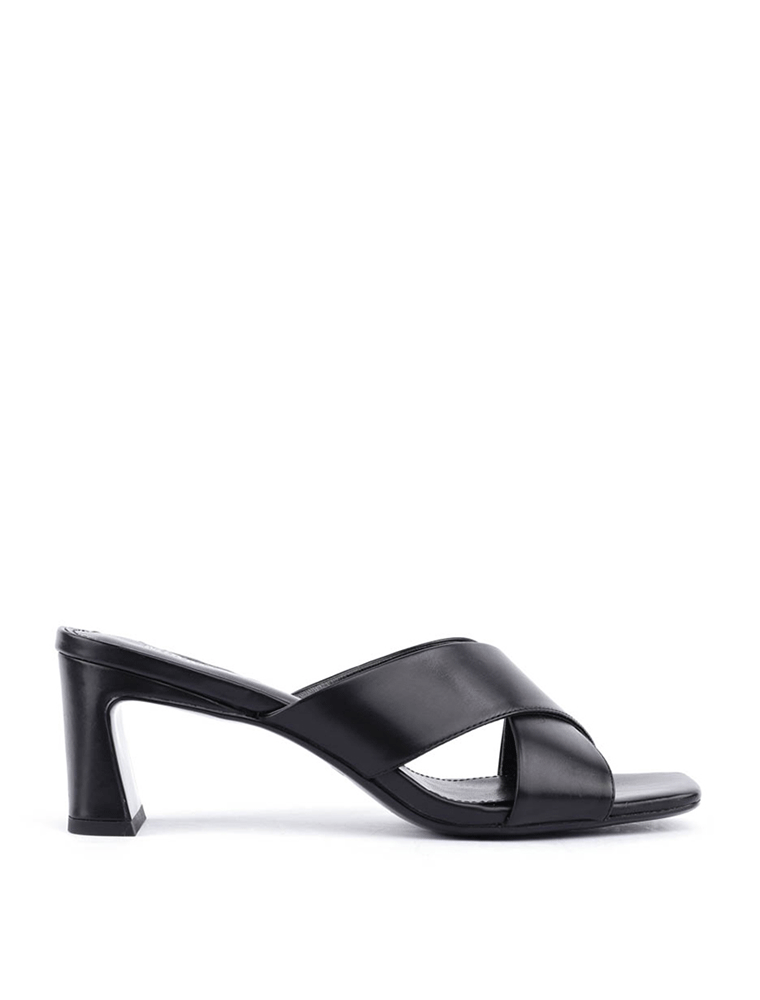 Square Toe Criss-Cross Mules, Black