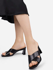 Square Toe Criss-Cross Mules, Black