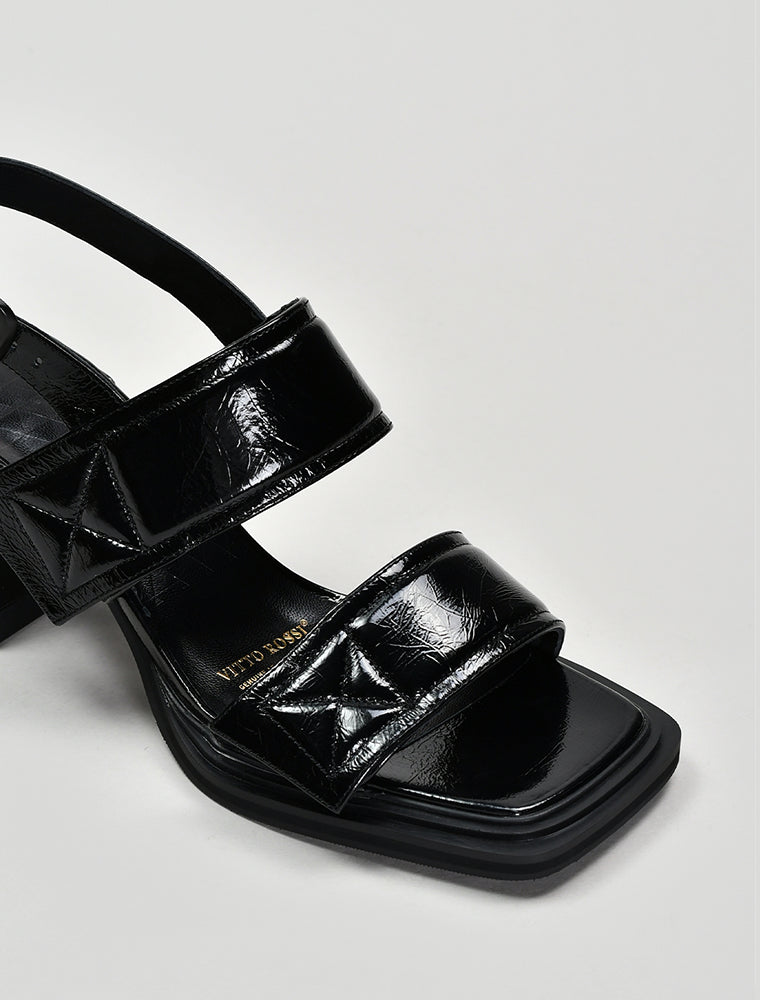 Square Toe Patent Leather Sandals, Black