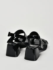 Square Toe Patent Leather Sandals, Black