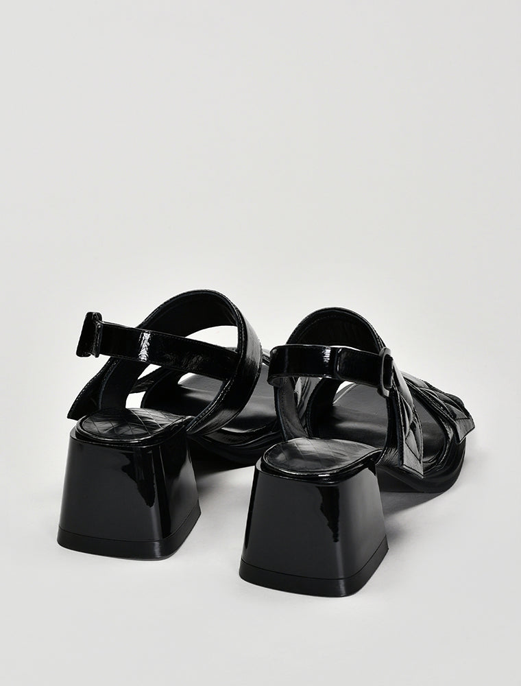 Square Toe Patent Leather Sandals, Black