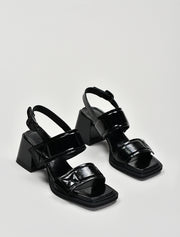 Square Toe Patent Leather Sandals, Black