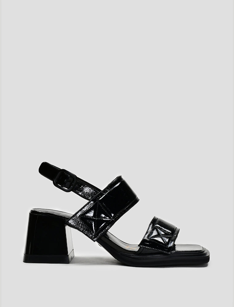 Square Toe Patent Leather Sandals, Black