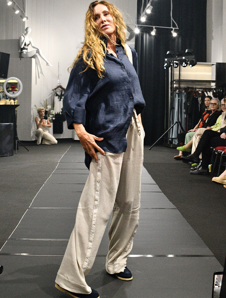 1/2 Sleeve Button-Down Shirt, Navy
