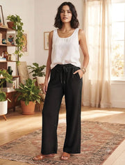 Straight Cut Pant with Satin Trim, Black