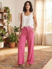 Straight Cut Pant with Satin Trim, Pink