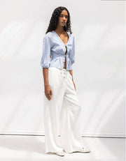 Straight Leg Casual Belted Summer Pants, White