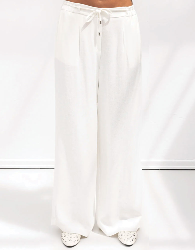 Straight Leg Casual Belted Summer Pants, White