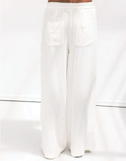 Straight Leg Casual Belted Summer Pants, White