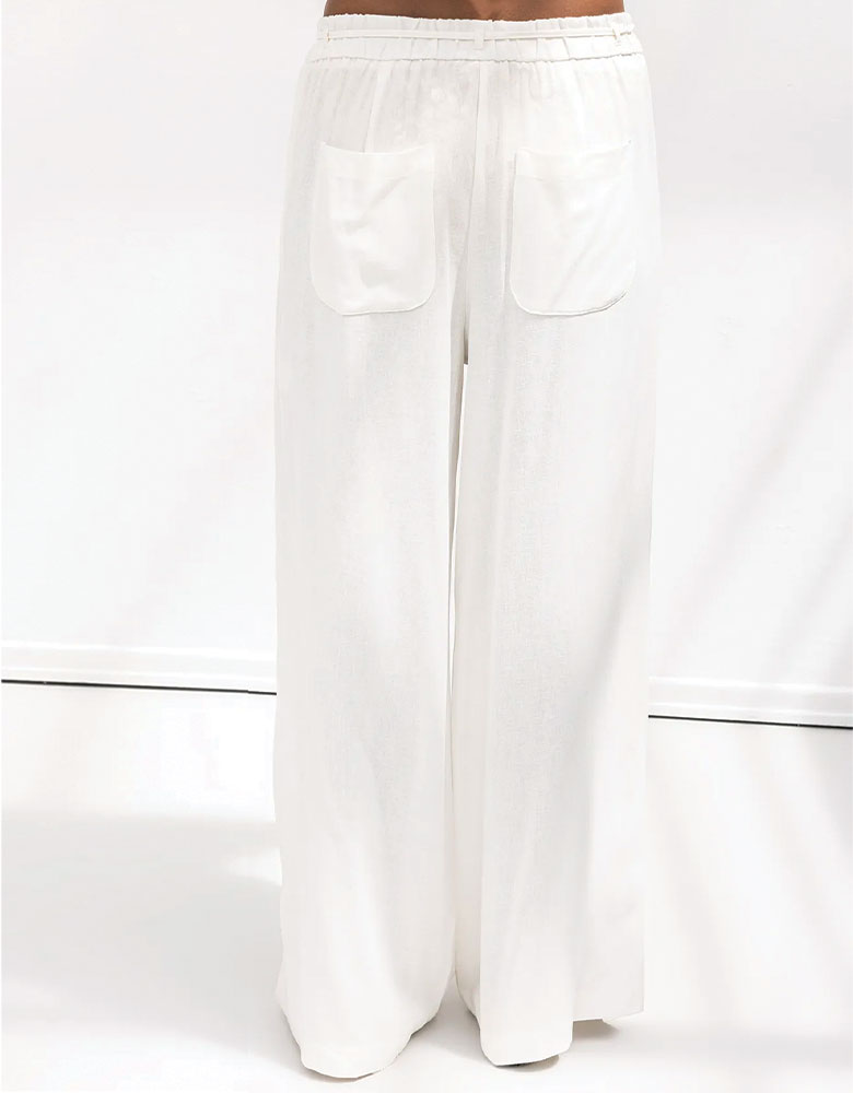 Straight Leg Casual Belted Summer Pants, White