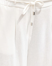 Straight Leg Casual Belted Summer Pants, White