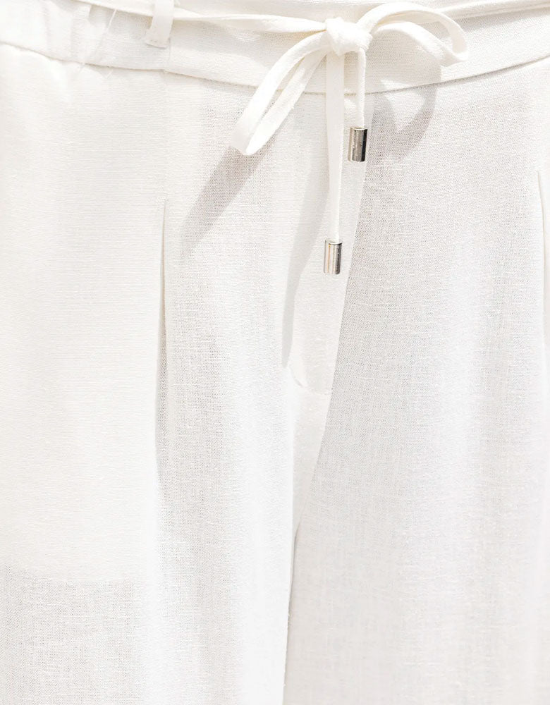 Straight Leg Casual Belted Summer Pants, White