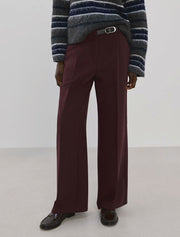 Straight Leg Pant with Leather Detail, Burgundy