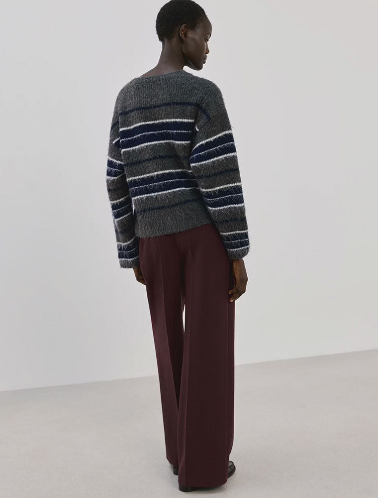 Straight Leg Pant with Leather Detail, Burgundy