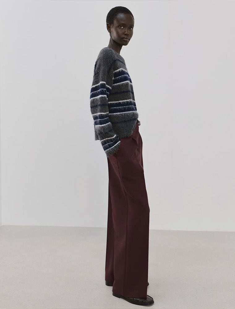 Straight Leg Pant with Leather Detail, Burgundy