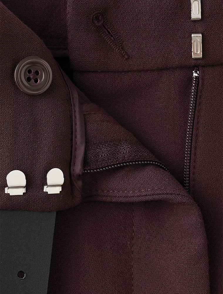 Straight Leg Pant with Leather Detail, Burgundy