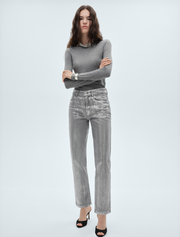 Straight Cut Foil Print Jeans, Silver