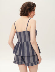 Strappy Ruffle Pajama Set with Shorts, Navy